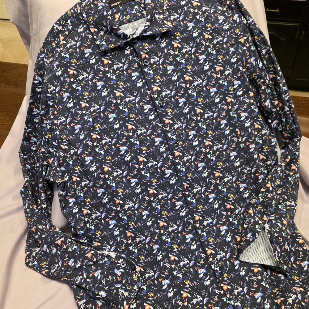 Men's Floral Casual Button Down Shirt - Navy Blue